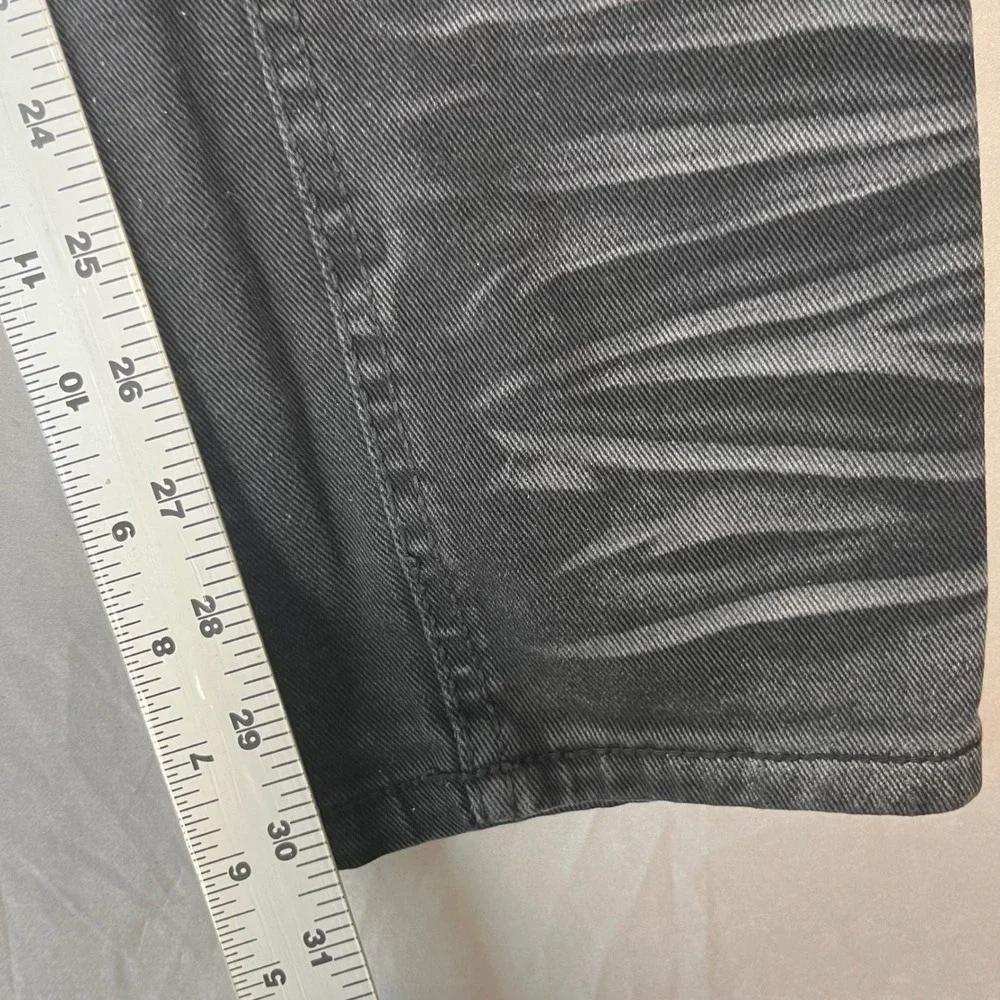 Mad Blue Mens Moto Biker Skinny Jeans Black Faded Ribbed Knee 32x33